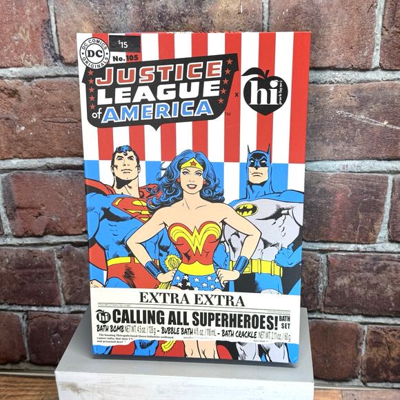 Justice League x Hi Peach Layne Bath Set- Bath Bomb Bath Crackle Bubble Bath New - Picture 1 of 8